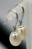 Genuine New 18ct White Gold 12x9mm Oval Freshwater Pearl Hook Earrings