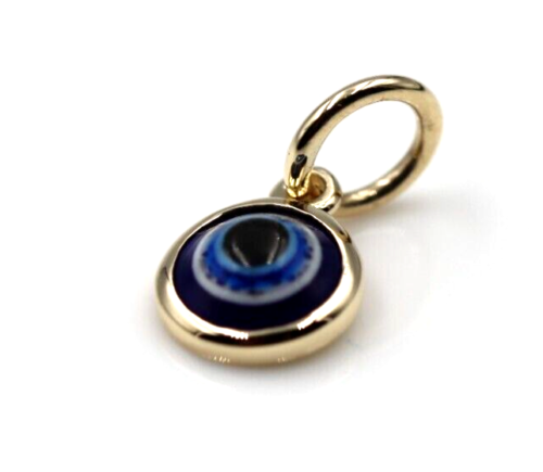 Genuine 9ct Yellow, Rose or White Gold Greek 7mm Mati Nazar Lucky Evil Eye Charm or Pendant