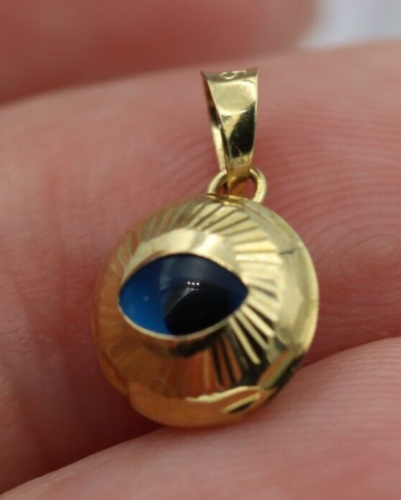 Small 9ct Yellow Gold Greek Mati Nazar Lucky Engraved Evil Eye Charm or Pendant