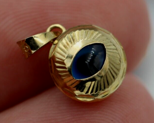 Small 9ct Yellow Gold Greek Mati Nazar Lucky Engraved Evil Eye Charm or Pendant