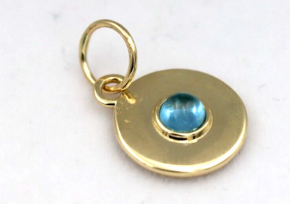 Genuine 9ct Genuine Yellow, Rose or White Gold 12mm Cabochon Topaz disc round circle pendant