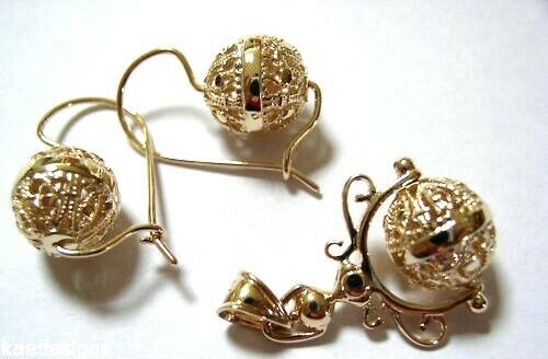 Genuine New Solid 9K 9ct Yellow, Rose or White Gold Filigree Spinner Pendant & Earrings Set