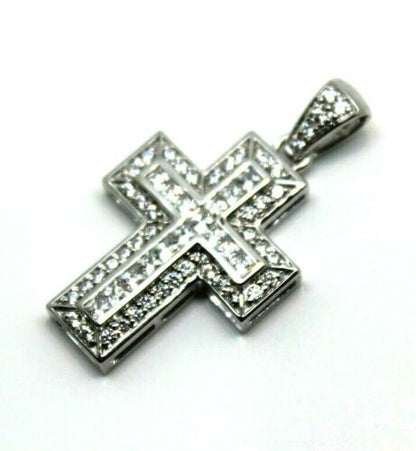 Cubic Zirconia 925  Sterling Silver Huge Cross Pendant *Free Express Post In Oz