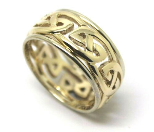 Size Z + 2 Genuine Heavy Solid 9ct Yellow & White Gold 12mm Large Celtic Ring