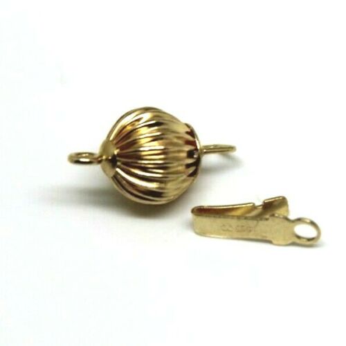 Genuine 14ct 14k Yellow gold 6mm Corrugated ball Pearl Clasp