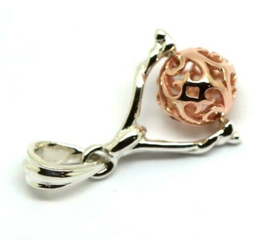Sterling Silver + 9ct Solid Rose Gold 8mm Filigree Ball Spinner Pendant