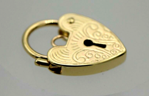 Genuine Small 11mm 9ct Yellow Gold Filigree Heart Pendant Padlock