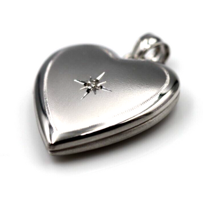 Sterling Silver Heart Diamond Heart Brushed/Polished Locket