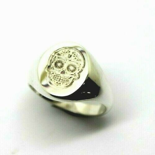Size N Sterling Silver Full Solid Heavy Signet Ring Engraved With A Skull