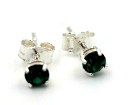 Genuine Sterling Silver 4mm Round Crystal / Cubic Zirconia Birthstone Stud Earrings - Available January to December birthstones