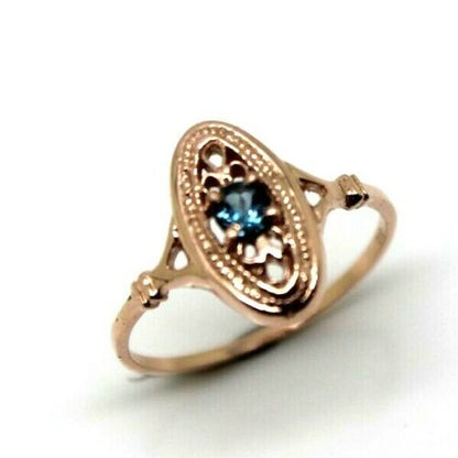 Genuine 9ct Rose Gold Delicate London Blue Topaz Filigree Ring