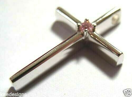 Genuine Sterling Silver Cross Pink Sapphire Pendant