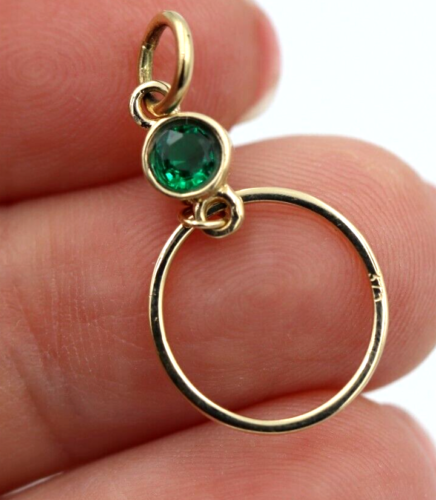 New 9ct Genuine Yellow, Rose or White Gold Green Round Emerald Round Circle Pendant