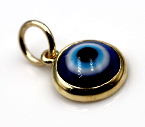 Genuine 9ct Yellow, Rose or White Gold Greek 9mm Mati Nazar Lucky Evil Eye Charm or Pendant