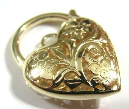 Kaedesigns New Genuine 18ct 15mm Yellow, Rose or White Gold Filigree Heart Pendant Padlock