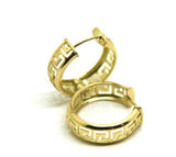 Genuine Heavy Solid Medium / Small 18ct 750 Yellow, Rose or White Gold Greek Key Hoop Earrings