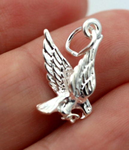 Genuine Sterling Silver 925 Small 3D Eagle Bird Pendant / Charm