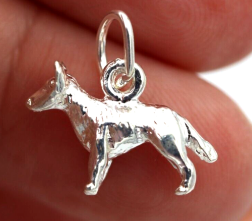 Genuine Sterling Silver 925 Small 3D Dog Blue Heeler Pendant / Charm