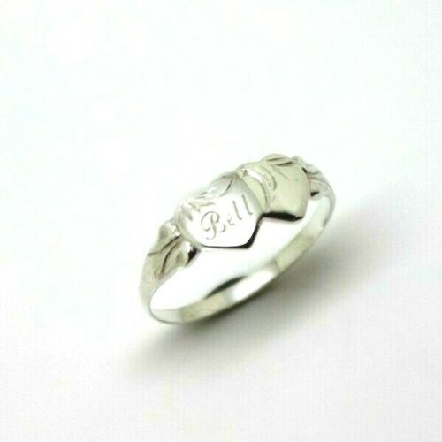 Size M - Solid New Sterling Silver Double Heart Signet Ring + Engraving