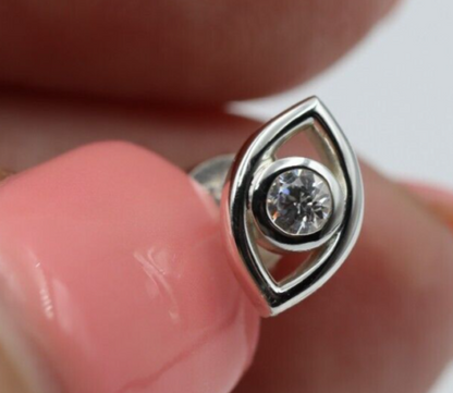 Genuine Sterling Silver 925 Eye Stud Bezel Cubic Zirconia Earrings 9mm wide