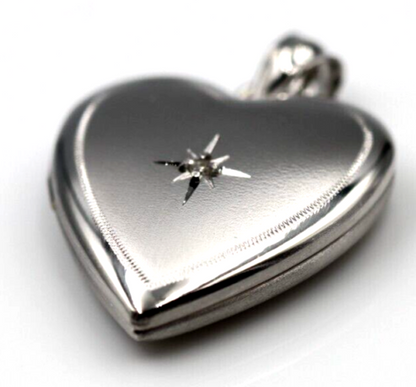 Sterling Silver Heart Diamond Heart Brushed/Polished Locket