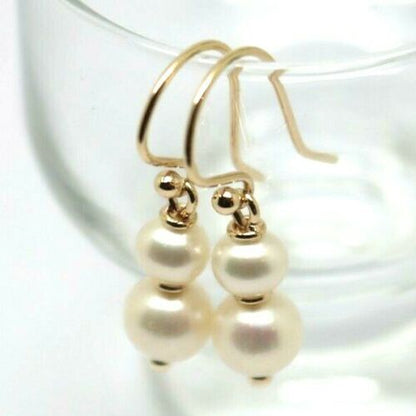 New 9ct 9k Yellow, Rose or White Gold 6mm & 8mm White Pearl With Open hooks Earrings