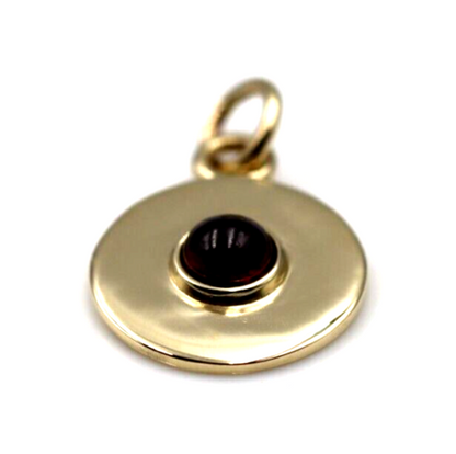 Genuine 9ct Genuine Yellow, Rose or White Gold 12mm Cabochon Red Garnet Disc round circle pendant