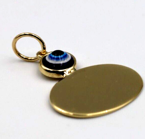 Genuine 9ct Genuine Yellow, Rose or White Gold Evil Eye Protector Oval Disc Circle Pendant
