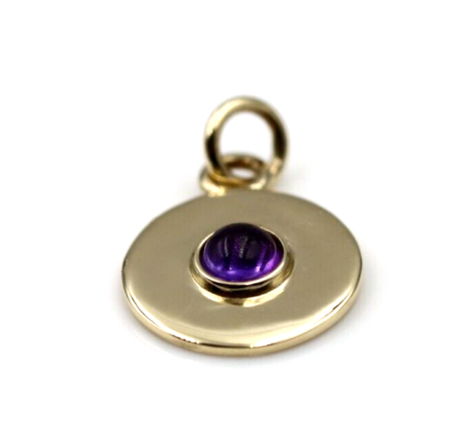 Genuine 9ct Genuine Yellow, Rose or White Gold 12mm Cabochon Purple Amethyst Disc round circle pendant