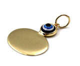 Genuine 9ct Genuine Yellow, Rose or White Gold Evil Eye Protector Oval Disc Circle Pendant