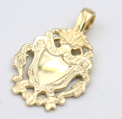 Genuine Solid 9K 9ct Yellow, Rose or White Gold Filigree Shield FOB Pendant