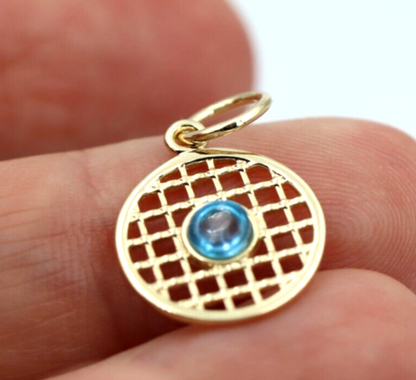 9ct Genuine Yellow, Rose or White Gold 13.5mm Cabochon Topaz Filigree disc round circle pendant