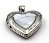 Sterling Silver Mother of Pearl Heart Pendant Locket for 2 pictures  - Free Post