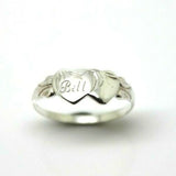 Size M - Solid New Sterling Silver Double Heart Signet Ring + Engraving