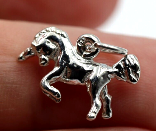 Genuine Sterling Silver or 9ct Yellow Gold 3D Unicorn Horse Pendant Charm