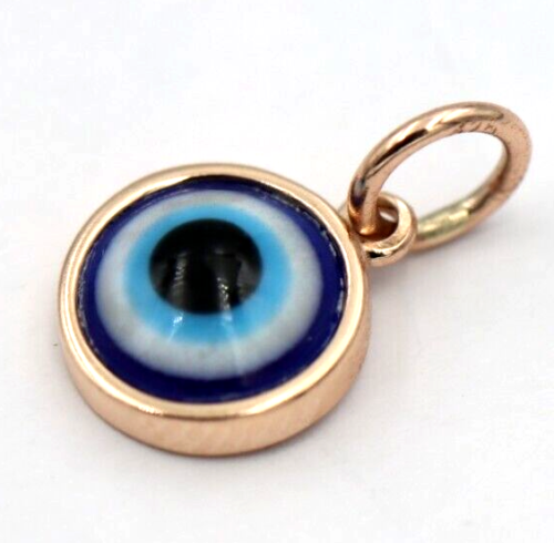 Genuine 9ct Yellow, Rose or White Gold Greek 9mm Mati Nazar Lucky Evil Eye Charm or Pendant