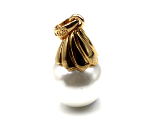 Sterling Silver 925 Gold Plated 10mm Shell White Pearl Ball Pendant