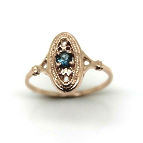 Genuine 9ct Rose Gold Delicate London Blue Topaz Filigree Ring