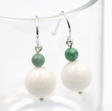Sterling Silver 925 Turquoise / White Agate Ball Hook Earrings