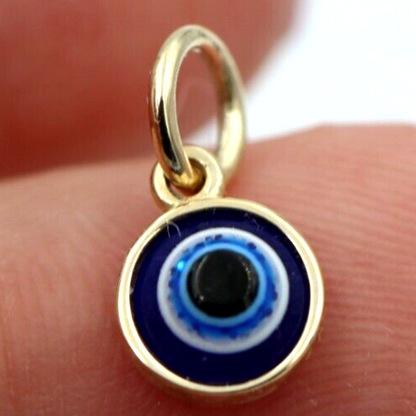 Genuine 9ct Yellow, Rose or White Gold Greek 9mm Mati Nazar Lucky Evil Eye Charm or Pendant