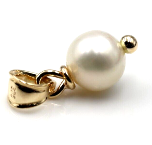 Genuine 9k  9ct Solid Yellow, Rose or White Gold White 7mm Ball Pearl Pendant Charm