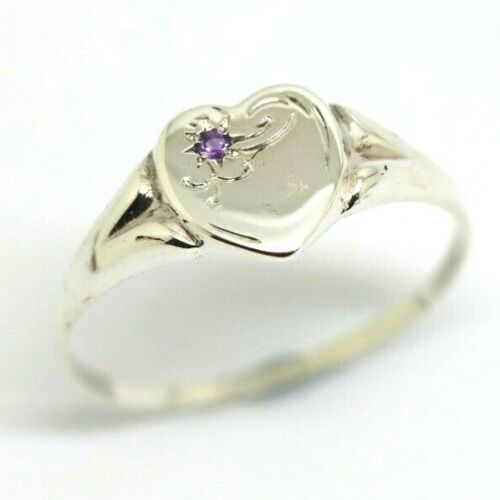 Size T Genuine Large Sterling Silver Heart Set with Amethyst Signet Ring 265