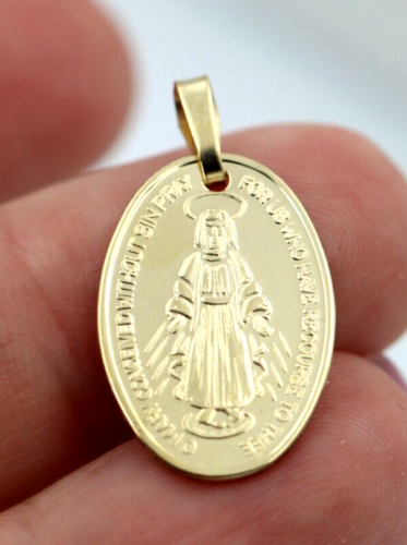 Genuine 9ct 9k Yellow Gold Miraculous Mary Medallion Religious Pendant