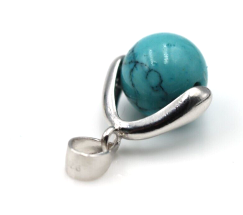 Sterling Silver 925 10mm Turquoise Bead Ball Spinner Pendant