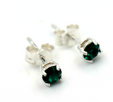 Genuine Sterling Silver 4mm Emerald Crystal Claw Set Studs (May Birthstone) Earrings