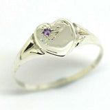 Size S Genuine Large Sterling Silver Heart Set with Amethyst Signet Ring 265
