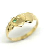 Genuine 9ct Yellow, Rose or White Gold Double Heart Green Emerald Signet Ring May birthstone