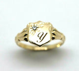 Genuine 9ct Small Yellow, Rose or White Gold Cubic Zirconia Shield Signet Ring Engraving of one initial