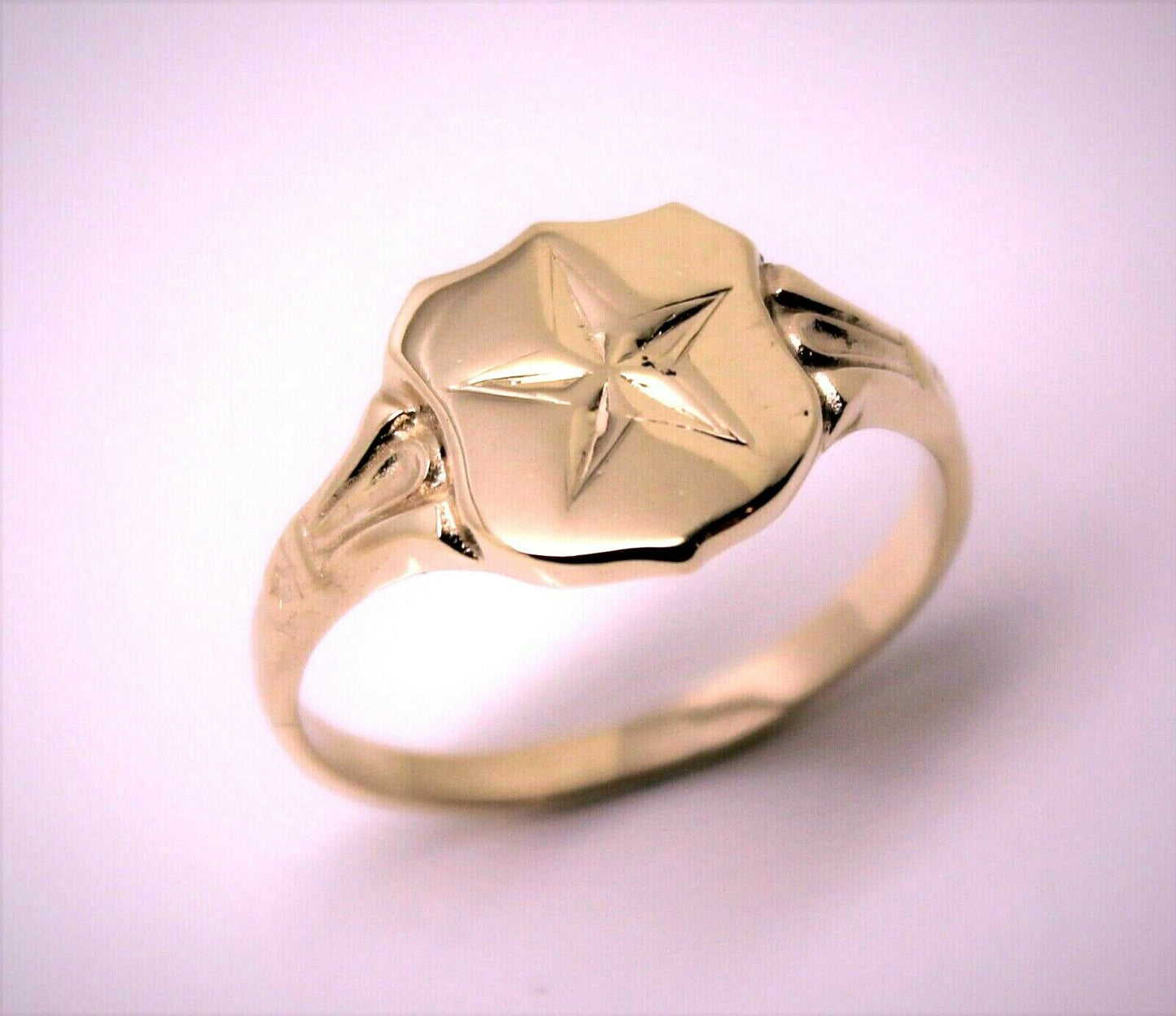 Size W Genuine 9ct Solid Yellow, Rose Or White Gold Large Star Signet Ring 4553