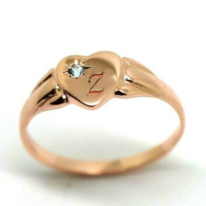 Genuine 9ct Rose Gold Heart Topaz Birthstone November Signet Ring + Engraving